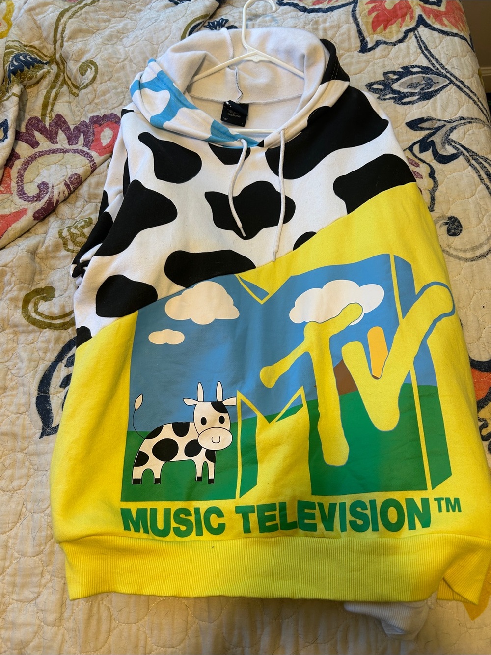 Cow Print Yellow Graphic Hoodie - MTV Music Television